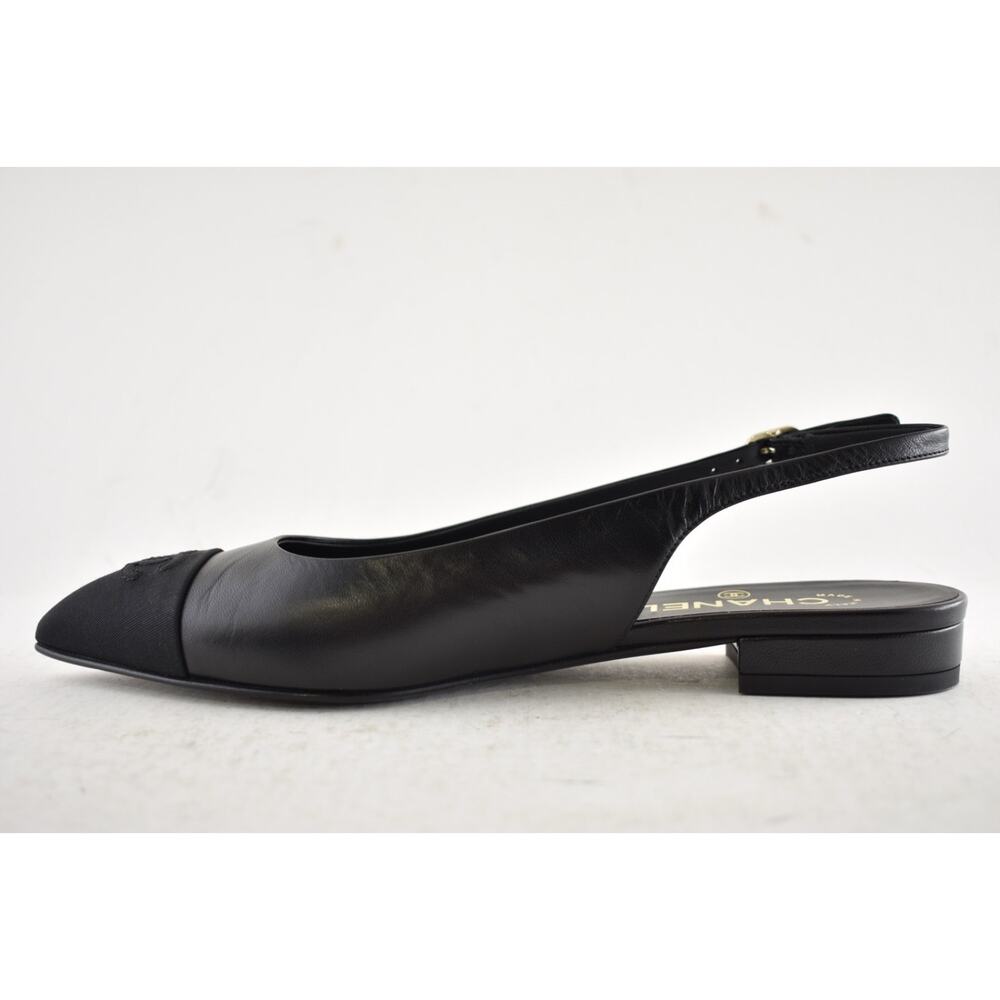 Chanel 24A Black Leather CC Logo Coco Sling Slingback Pointed Ballet Flat 38.5 - Picture 13 of 16